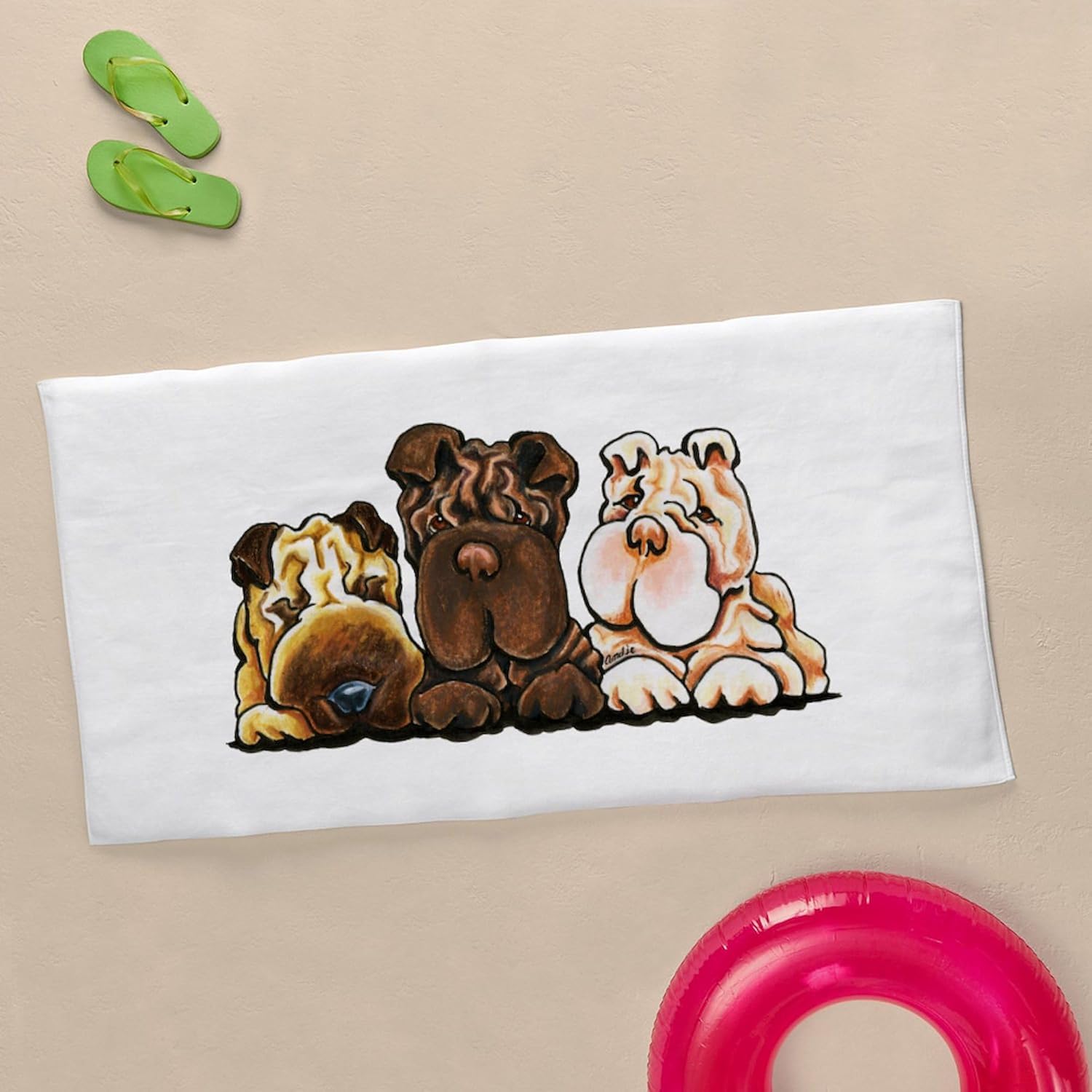 CafePress 3 Chinese Shar Pei 30"x60" Absorbent Cotton Back, Soft Beach, Pool Towel