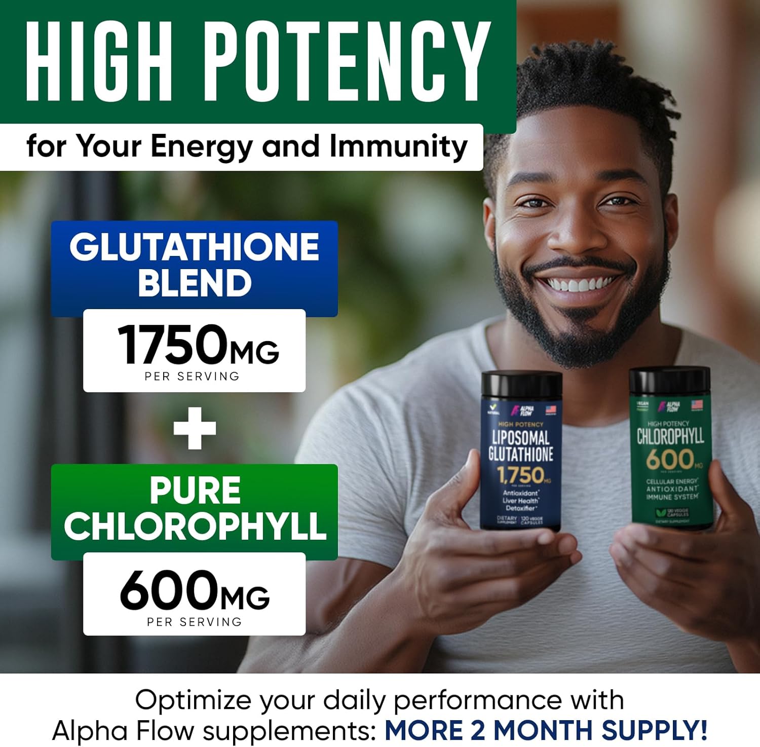 Alpha Flow (Bundle) Liposomal Glutathione 1100mg + Chlorophyll 600mg – Advanced Antioxidant, Cleansing, Skin, and Immune Support for Daily Energy and Wellness