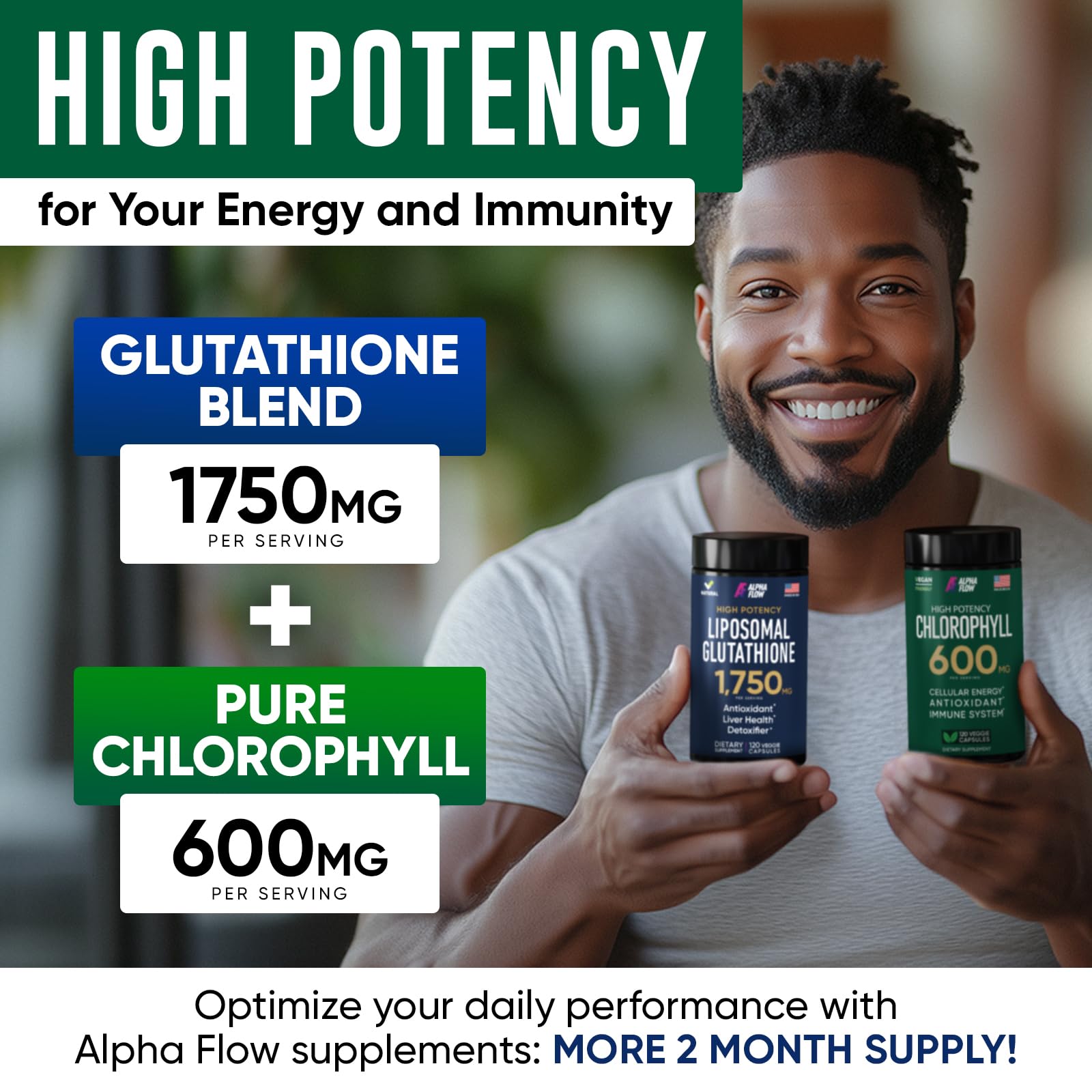 Amazon.com: Alpha Flow (Bundle) Liposomal Glutathione 1100mg + Chlorophyll  600mg  Advanced Antioxidant, Cleansing, Skin, and Immune Support for Daily  Energy and Wellness : Health & Household