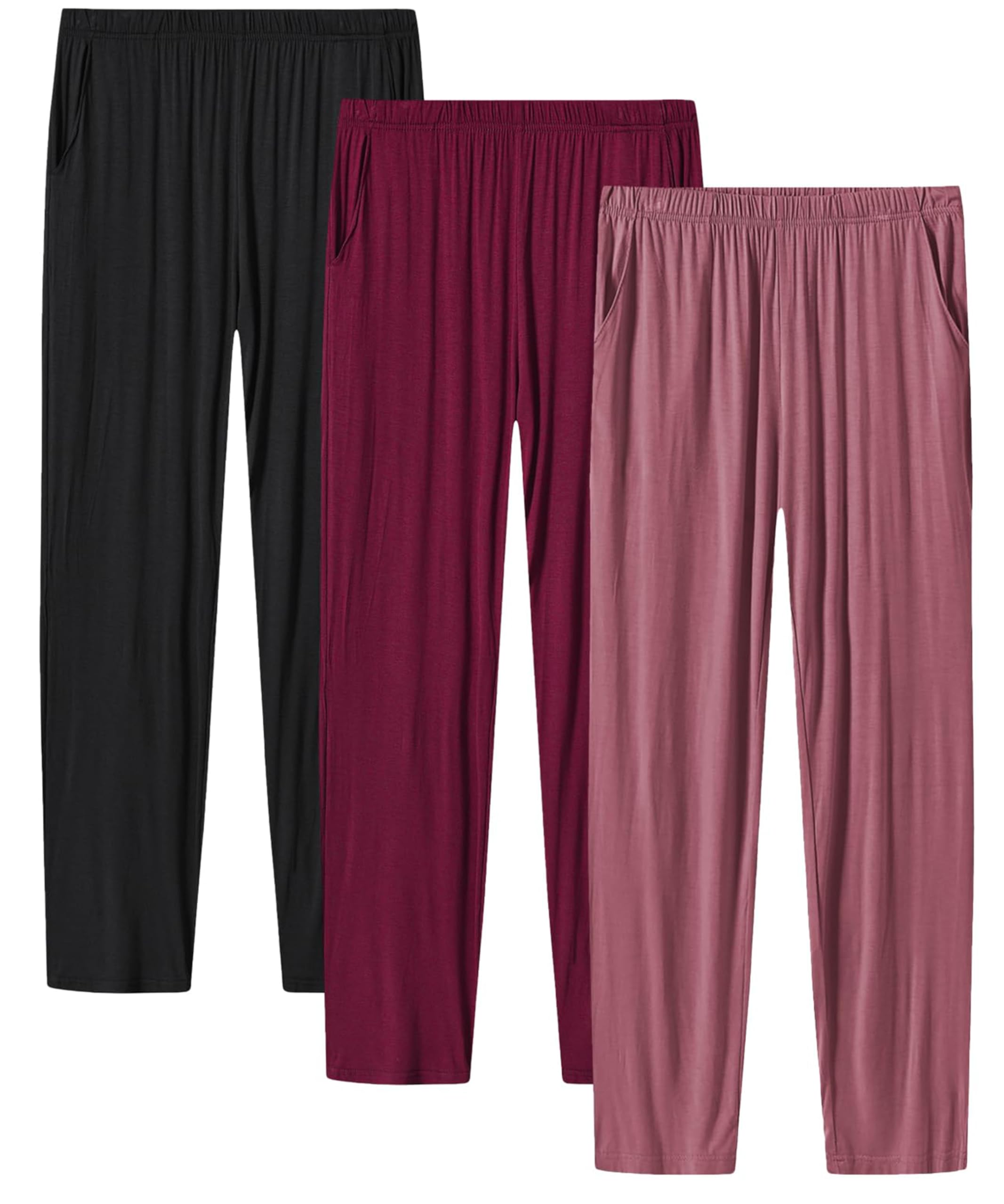 MoFiz Women's Pyjamas Trousers Bottoms Ladies Soft Comfy Casual Yoga Pajama Lounge Pants (Black,Reddish grey,Red) Size S