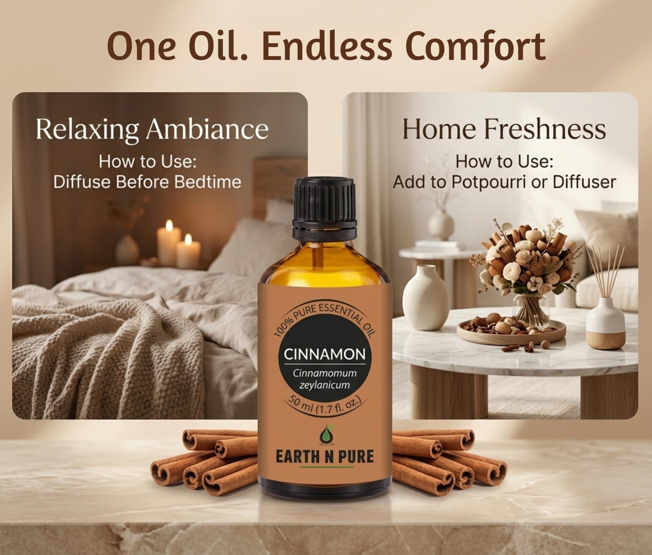 Earth N Pure Cinnamon Essential Oil | 100% Pure & Undiluted | Steam Distilled | Warm Ambiance, Muscle Comfort & Focus | 30ml 4