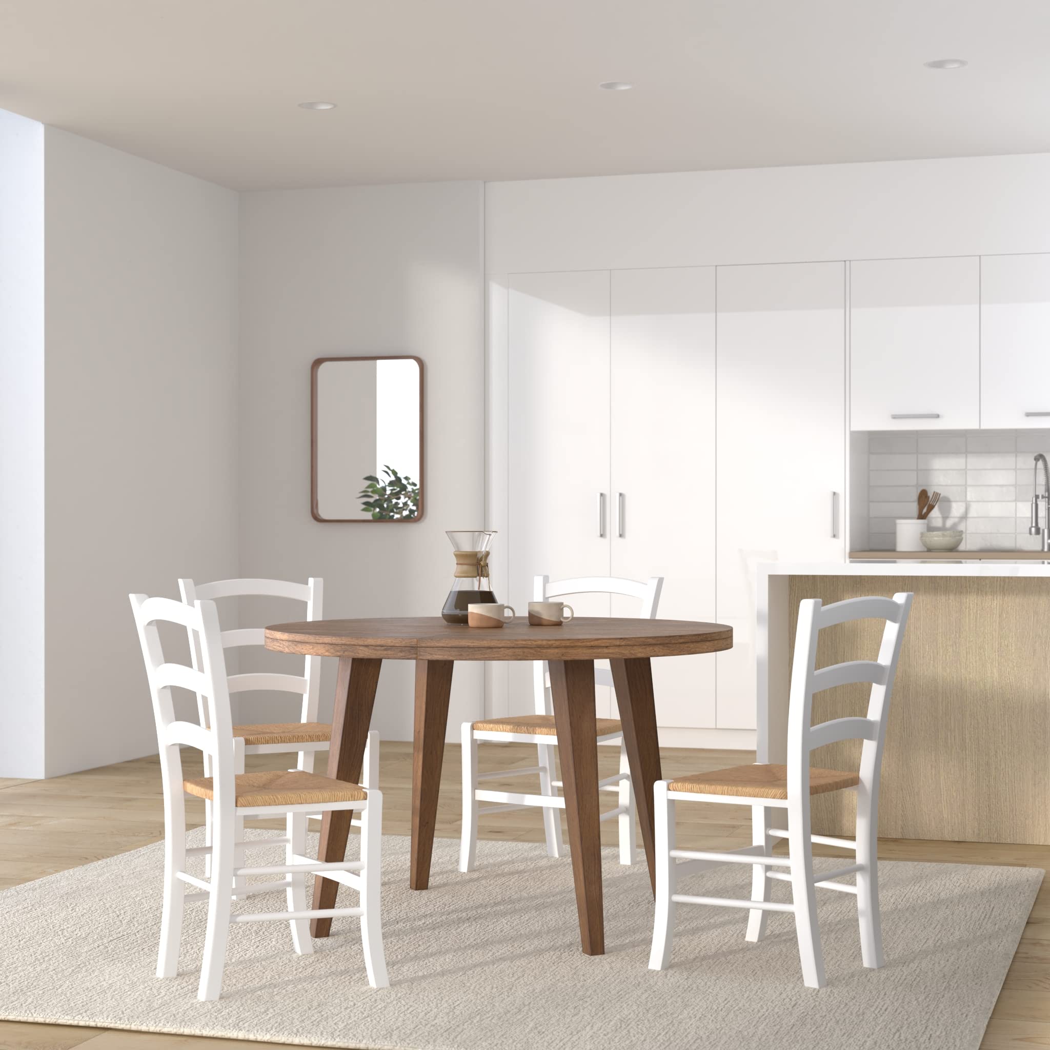 SISA srl, Set di 6 Sedie Sala da Pranzo Legno, Sedie Cucina Legno, Arredo Casa, Modello Paesana, Colore Laccato Bianco, Seduta Paglia, 45x37x87, Sedie Bianche, Made In Italy
