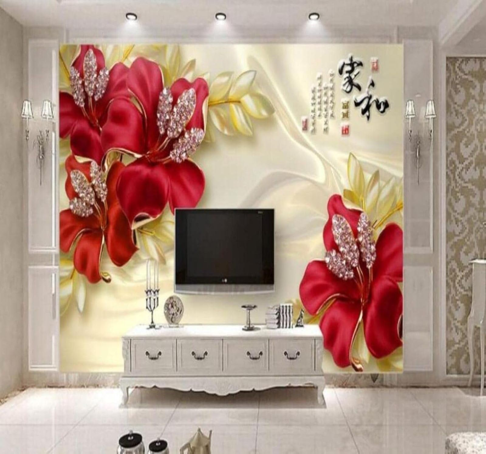 XLMING Three Dimensional Relief Beautiful Red Flowers 3D Wallpaper Luxury Home Dining Decor Paste Sofa Living Room The Wall for Bedroom Mural-200cm×140cm