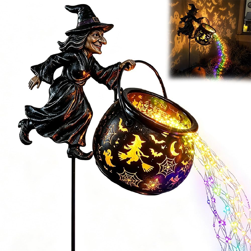 ByteCraft Halloween Witch Cauldron Garden Light, Waterfall-Style Enchanted Witch Cauldron Garden Decoration, Halloween LED Projector Lights Decorations Outdoor with Stake for Yard Lawn Porch Party