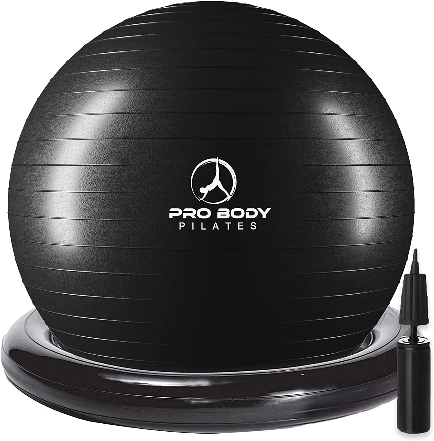 ProBody Pilates Yoga Ball Chair, Exercise Ball Chair with Base or Stand for Home Office Desk Sitting or Workout, 65cm Antiburst Balance & Stability Ball Seat, Large Gym Ball for Back, Abs