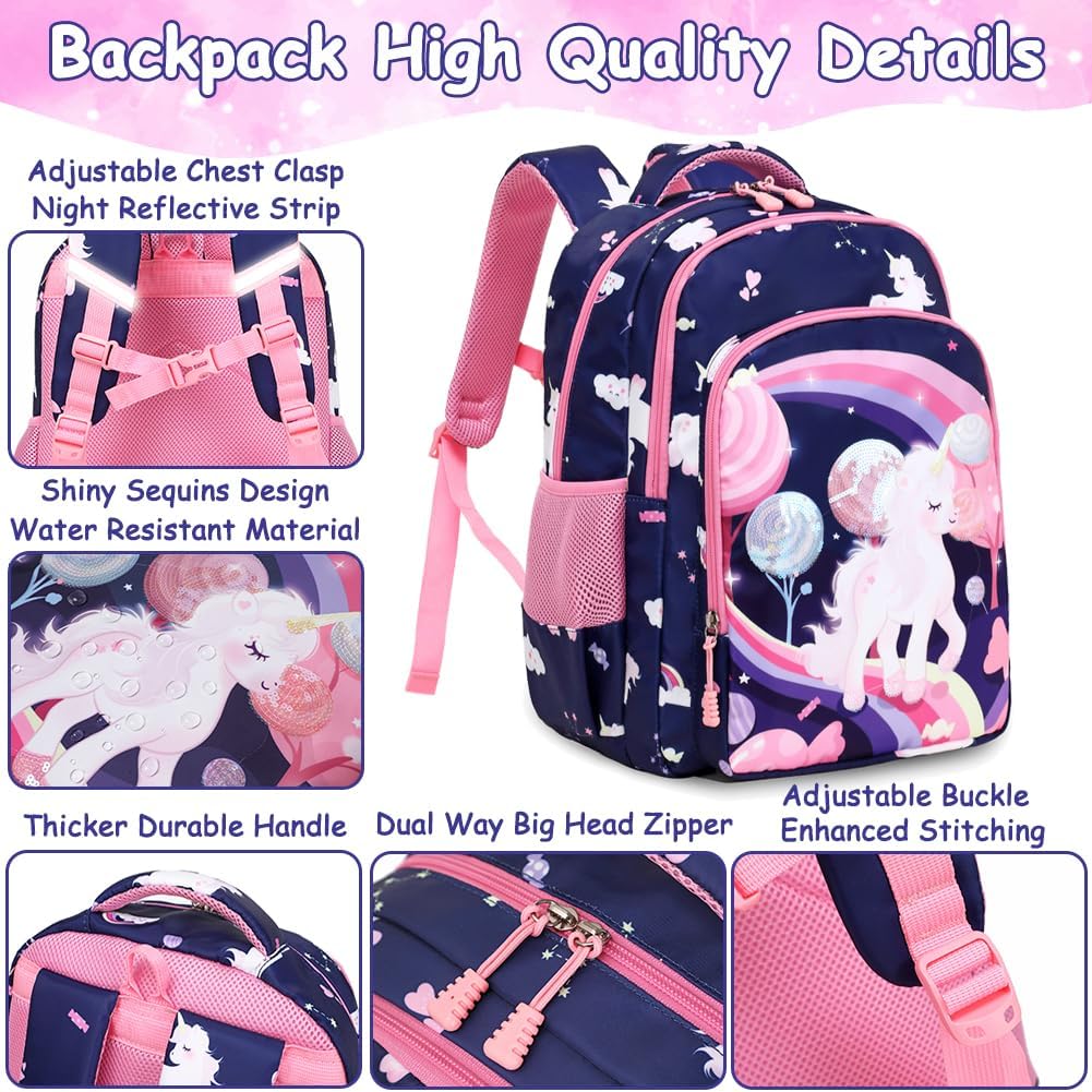 Meisohua Girls Backpack with Lunch Box 3 in 1 Set Kids Backpack for Girls Preschool Kindergarten Elementary School Backpack - Image 5