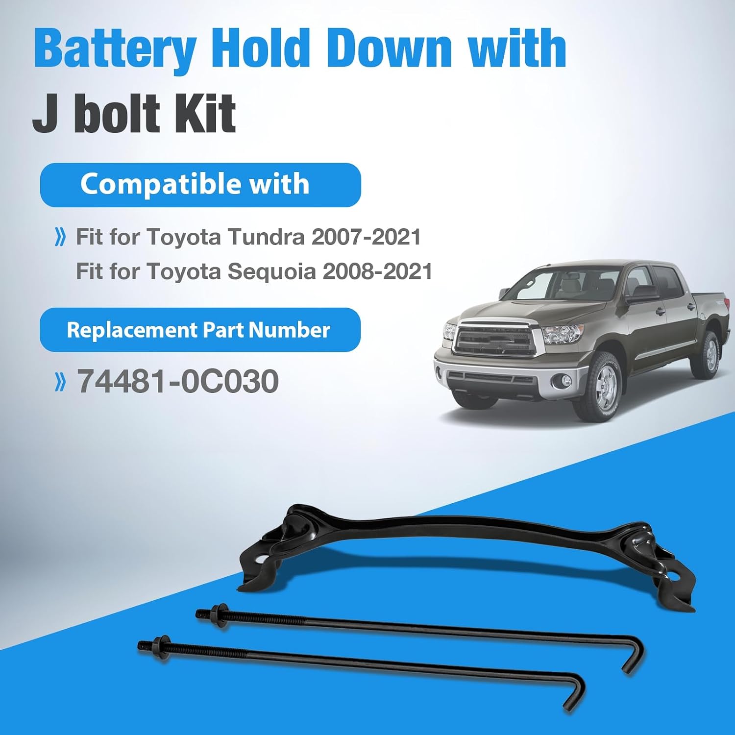 Battery Hold Down with J bolt Kit 74481-0C030 Fit for Toyota Tundra 2007-2021,Sequoia 2008-2021