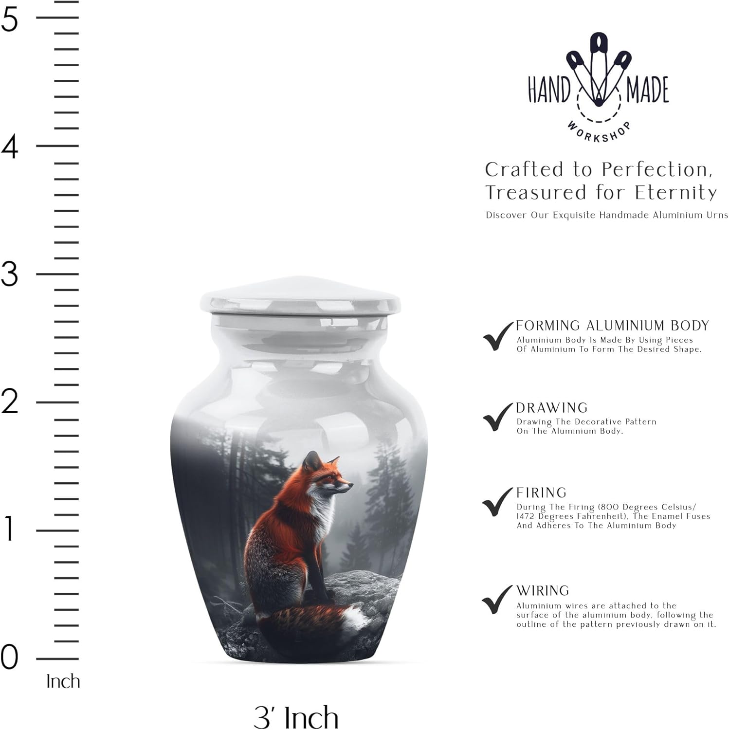 Fox Majesty - Small Urns for Human Ashes Keepsake - Keepsake Urns for Ashes - 3 Inch - Pack of 1 - Funeral Urn Adult Ash Man - Mini Urns for Ashes - Urns for Ashes - Memorial Urn Human Ash