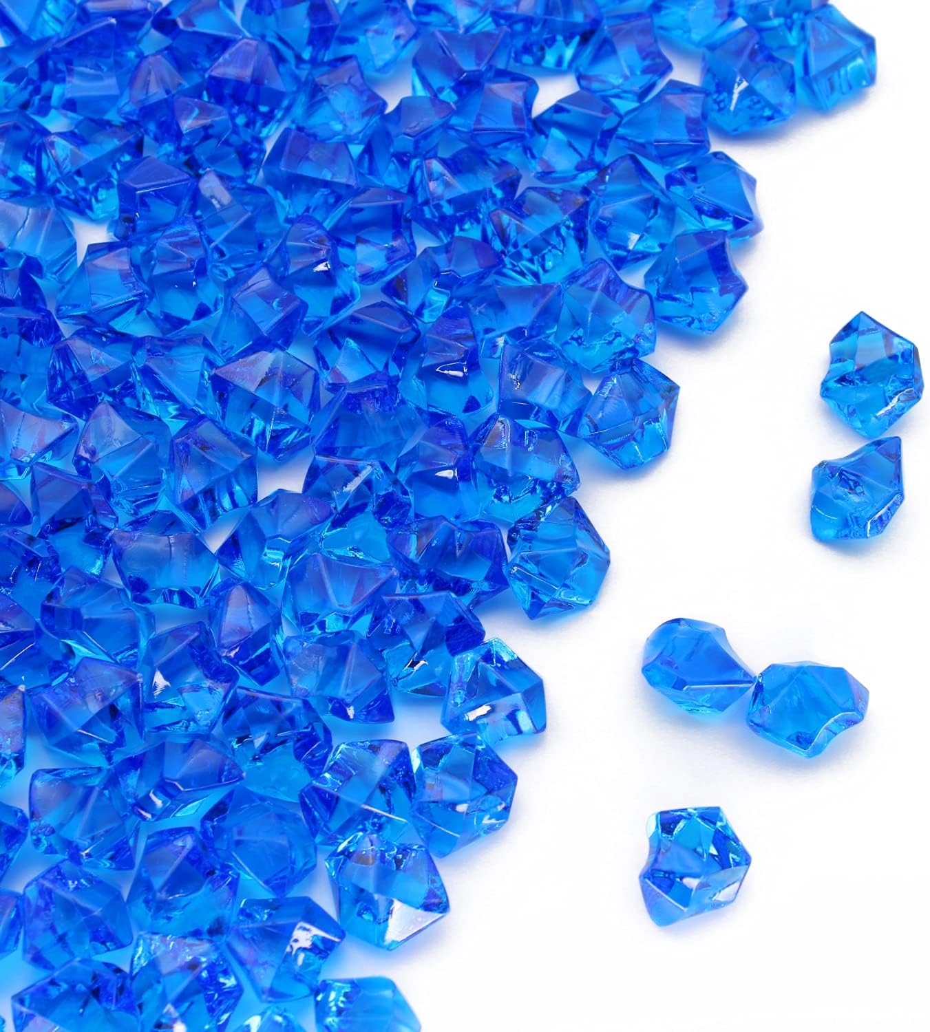 PMLAND Clear Fake Ice Rocks – 180 Pcs Large Royal Blue Acrylic Gems Crushed Plastic Diamonds Vase Filler for Centerpieces, Theme Décor, Holidays, Parties, Aquarium & Table Scatter