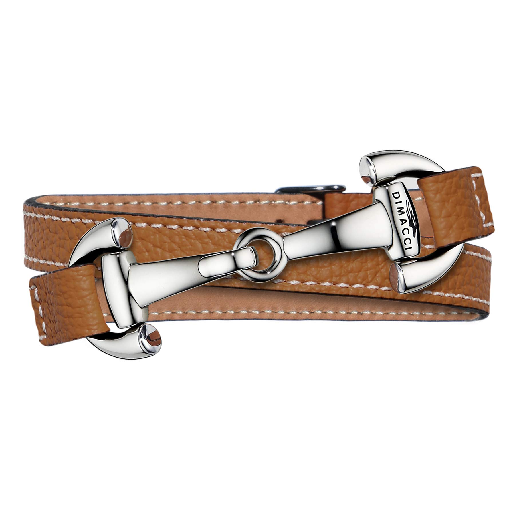 Trensen-Armband Kalbsleder | Alba-Kollektion in Cognac Silber-Optik aus Edelstahl | Schmuck für Reiter-Damen in Geschenk-Box | Mit Gravur