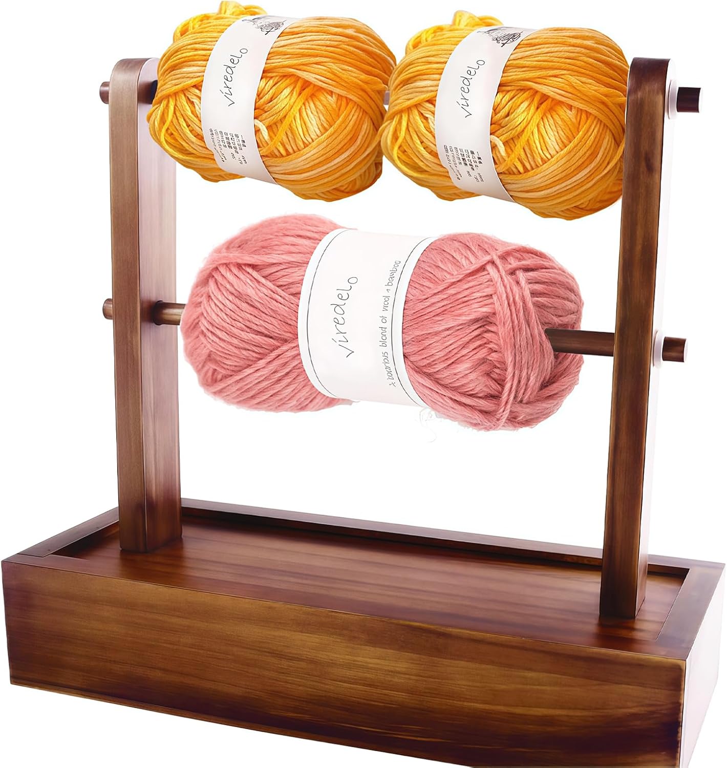 Yarn Holder Dispenser for Crocheting, Walnut Wood, Painted Finish, Yarn Storage Box, Easy Assembly