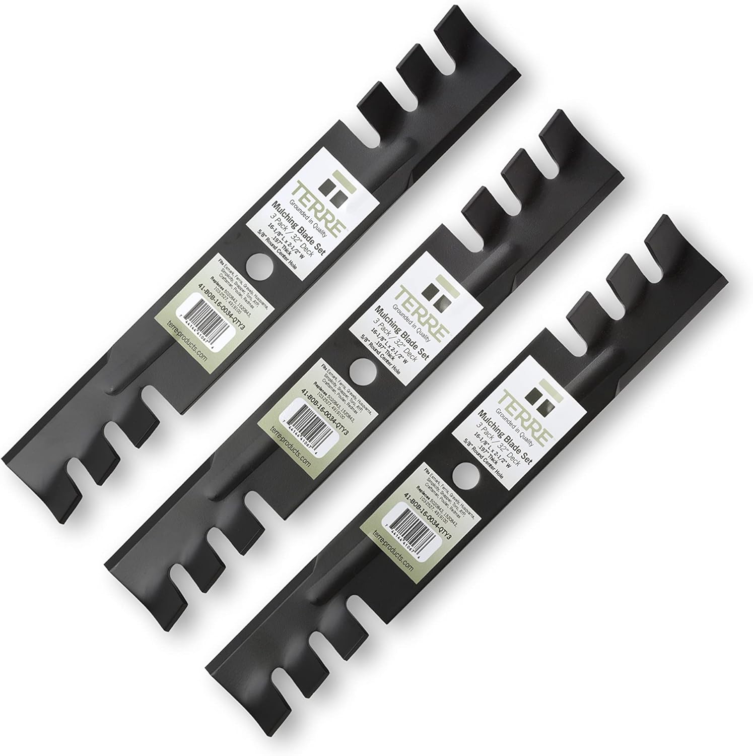 Terre Products, 3 Pack Toothed Mulching Lawn Mower Blades, 48" Decks, Compatible with Ferris 5020843, Exmark 1520843, 103-2527, Ariens 4919100, Husqvarna 539101496, Simplicity 5020843SM