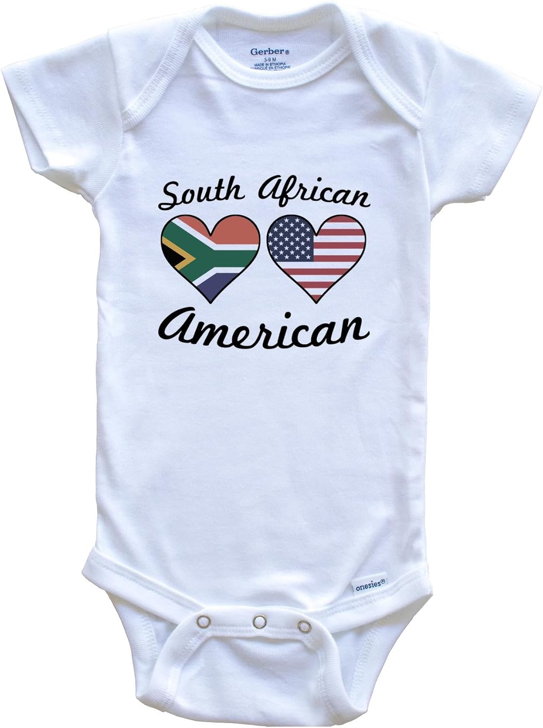 Really Awesome Shirts South African American Flag Hearts One Piece Baby Bodysuit