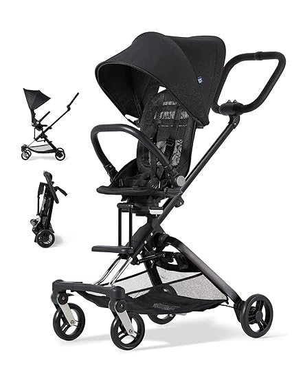 2-in-1 On The Go Lightweight Stroller for Toddlers, Frame Stroller, and Infant Car Seat Carrier with Anti-UV Canopy, Reclinable and Rear/Front Reversible Seat, and Adjustable Handle