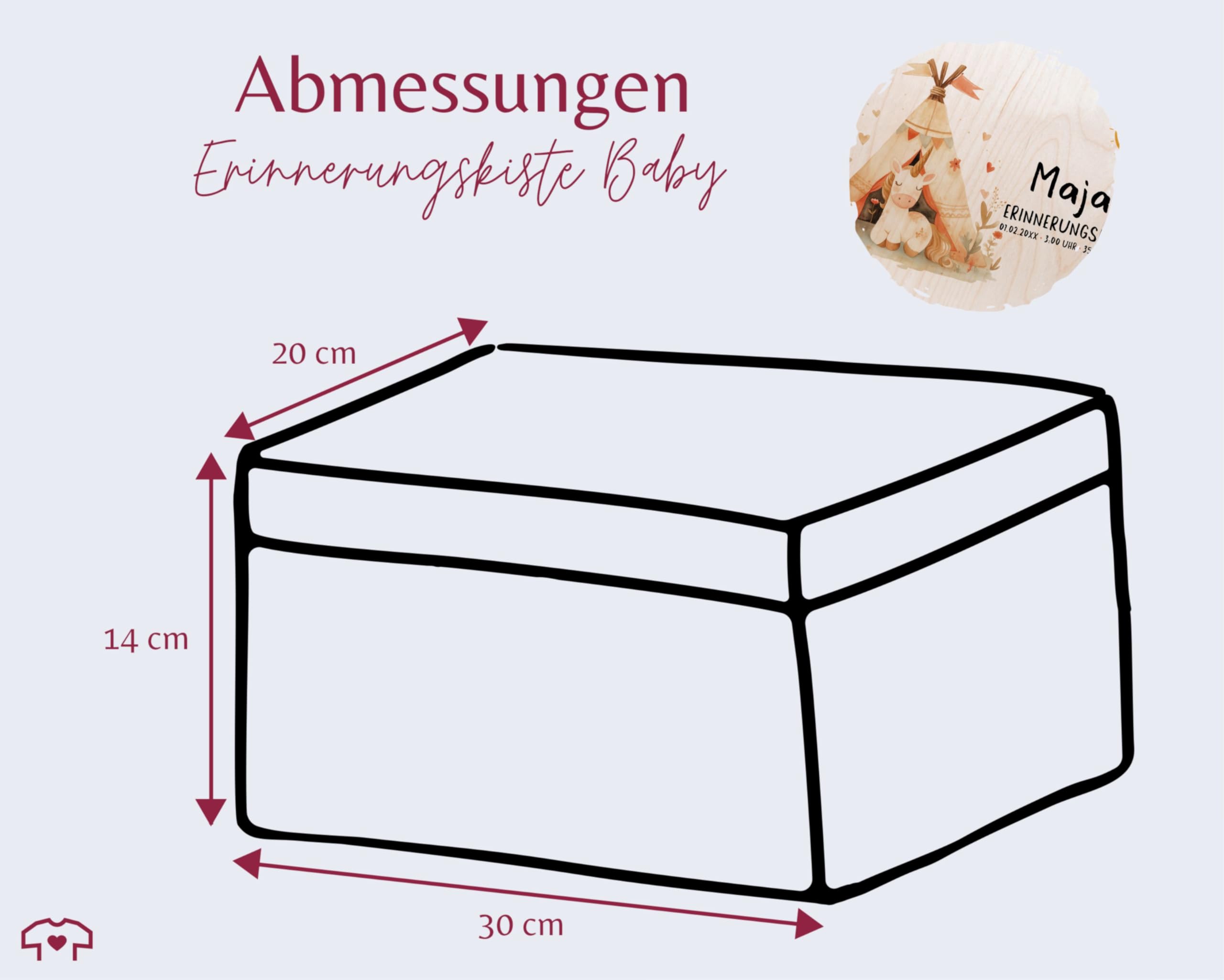 Holz Geschenkbox Holzkiste - Einhörner - Personalisierte Baby Geschenke | Erinnerungskiste Einhorn Name Datum | Erinnerungsbox Baby Personalisiert Mädchen - 30 x 20 x 14 - Holz