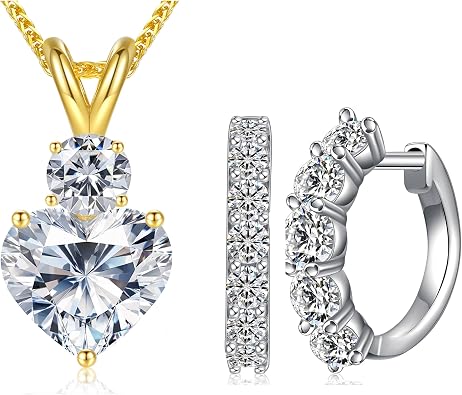 ForeverLove Heart Moissanite Necklace and Earring Set Gift for Wife Wedding Birthday Anniversary Jewelry-Mom Girlfriend Her Mothers Day Gifts for Mom Women Valentines Christmas Day