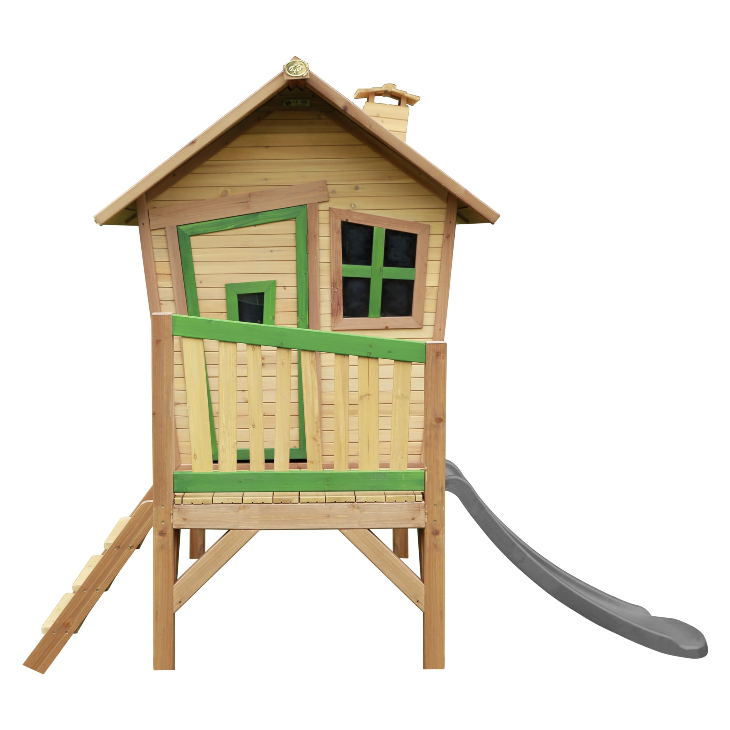 AXI Robin Casetta con pavimento e scivolo grigio | Casa da gioco per giardino/esterno in marrone & verde di legno FSC | Parco giochi per bambini