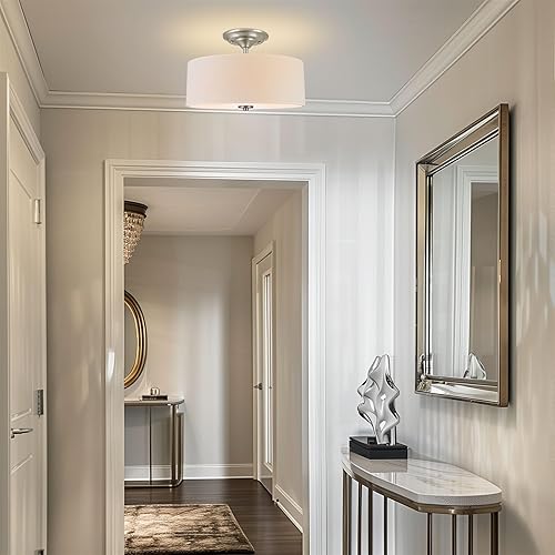 Miniatura 4 de Lámpara de techo Addison CSF30 semiempotrada, moderna, para 2 focos, de 13 pulgadas, con pantalla de tela blanca, RV-CSF615-414-BN, 60.00watts