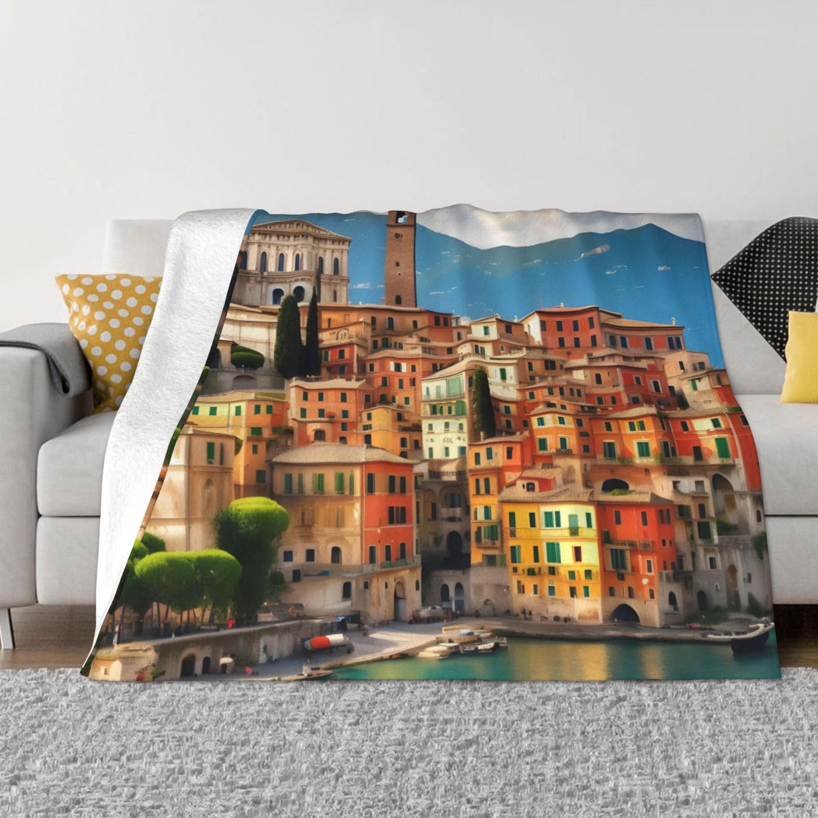 Bella coperta in pile ultra morbida con stampa italiana, comoda e leggera coperta calda per letto, divano e viaggio