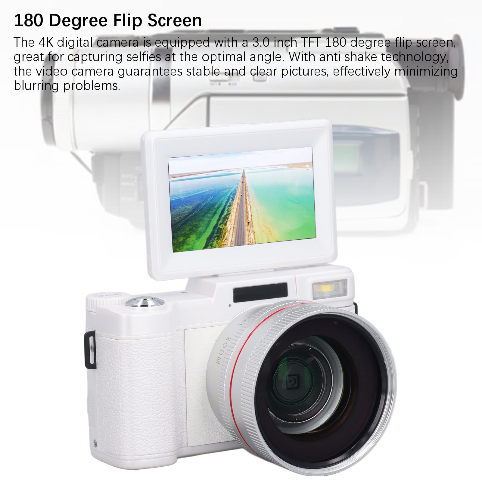 Cámara Digital 4K para Fotografía, Enfoque Automático, Cámara Vlogging de 48MP para Youtube con Pantalla Abatible de 3'' y 180°, Cámara de Viaje Compacta con Zoom Digital 4X y