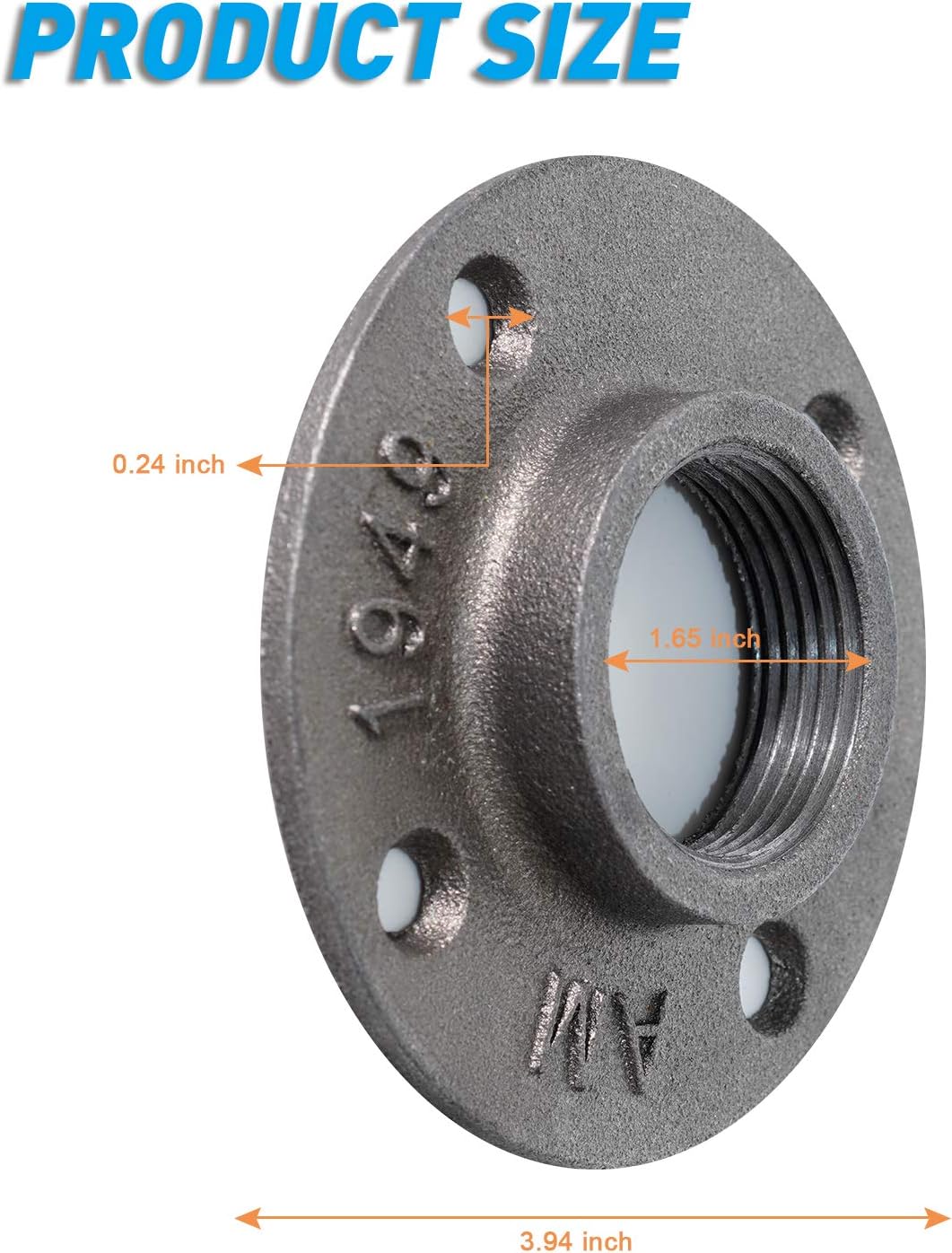 1-1/4" Floor Flange, Home TZH 4 Pack Malleable iron Pipe Flange for Industrial vintage style, Flanges with Threaded Hole for DIY Project/Furniture/Shelving Decoration (4, 1 1/4")