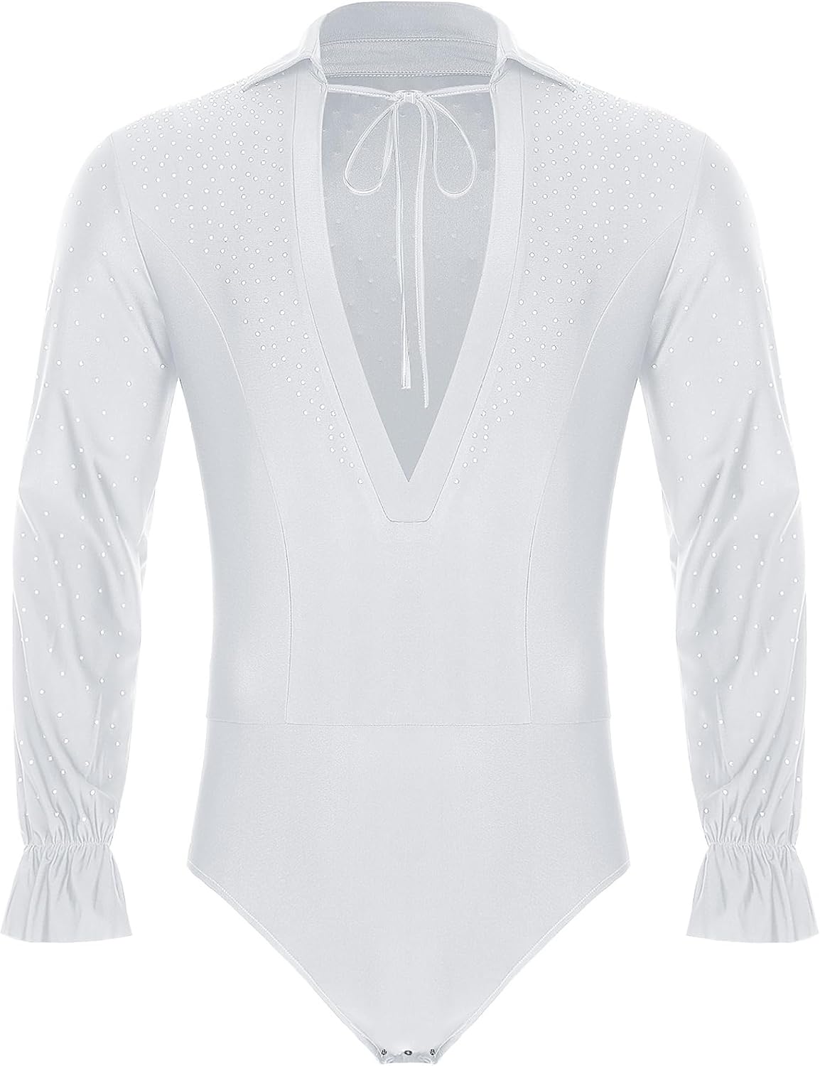 Men Latin Ballroom Dance Shirt Jazz Dance Leotard V Neck Long Sleeve Shiny Bodysuit Ballet Dancewear