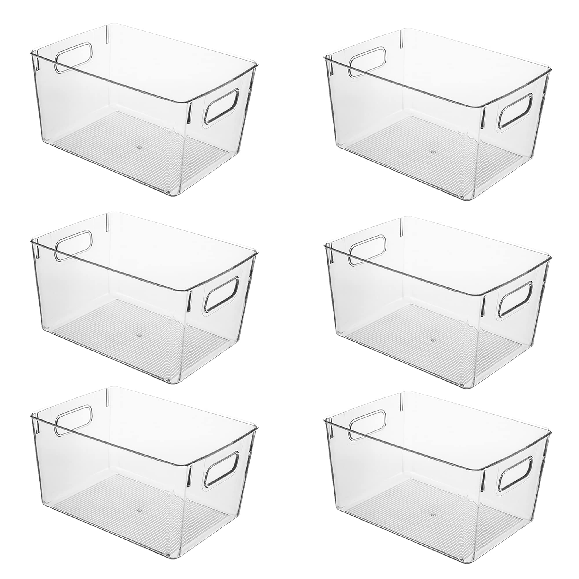 Amtido Clear Plastic Storage Bins for Fridge, Cupboard, Pantry, and Kitchen - Versatile Kitchen Storage Organiser for Food, Fruit, Vegetable, Cleaning Products, and Clothing Storage (6-Pack)