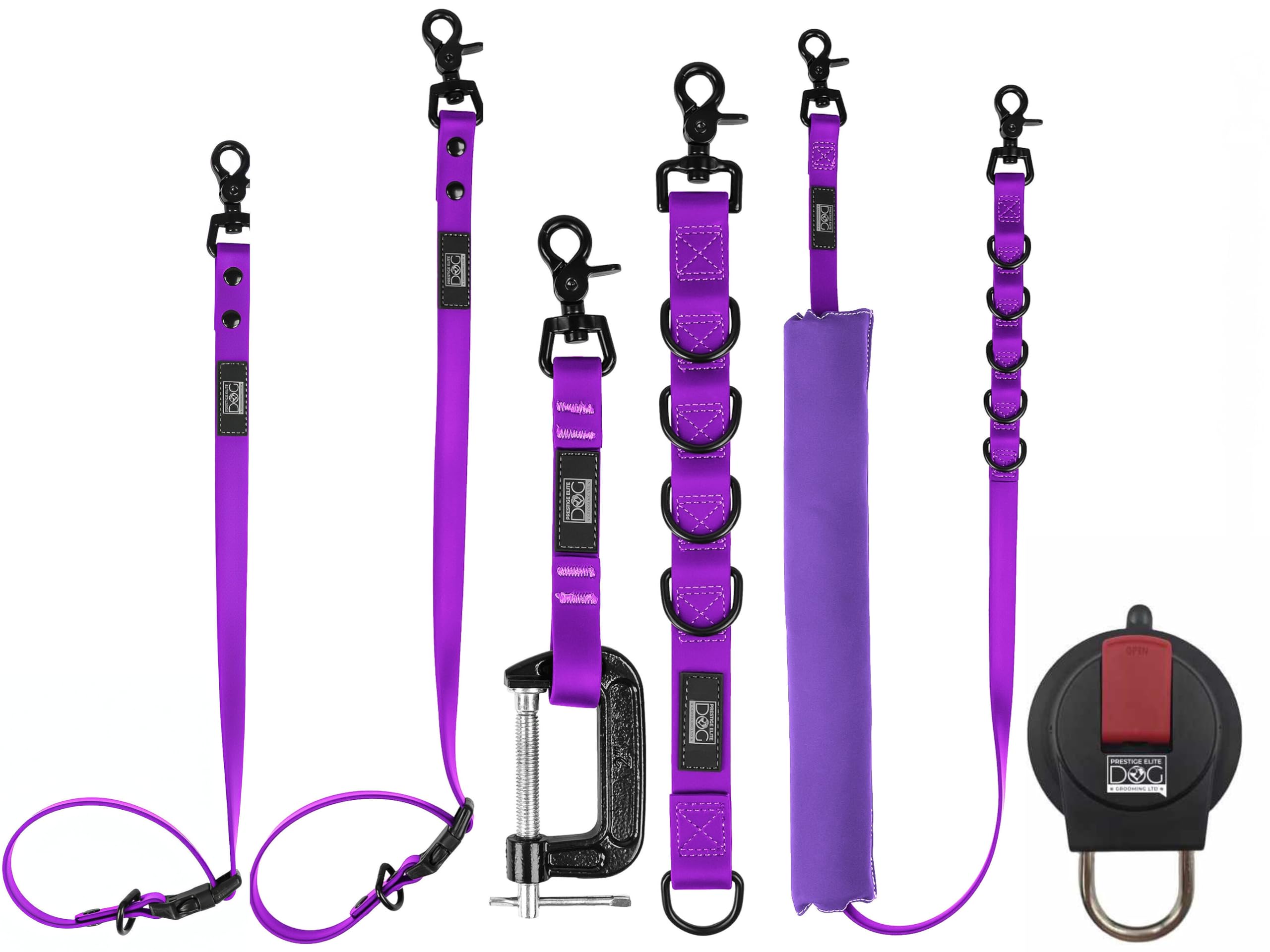 Prestige Elite - Set of 6 - Groomers Helper, Grooming Loops for Dogs Groomers - Adjustable Biothane Dog Grooming Belly Band, Grooming Noose, Extension