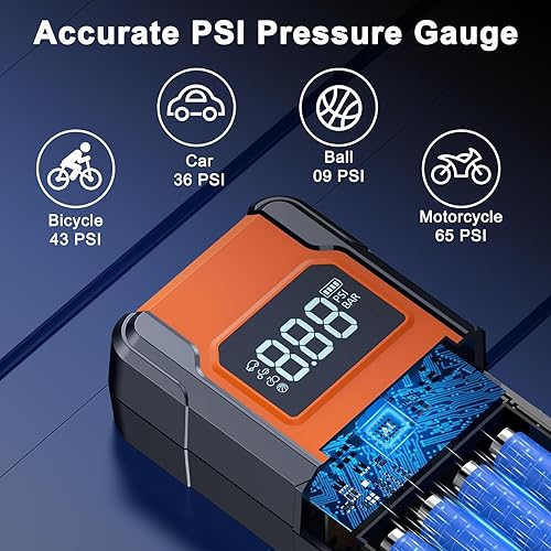 Miniatura 10 de Inflador de neumáticos, compresor de aire portátil, bomba de aire de neumáticos de automóvil 160PSI 4X portátil con manómetro, bomba de aire de