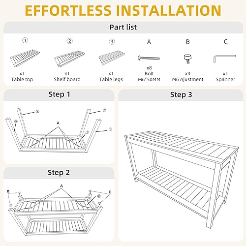 Miniatura 7 de DWVO HIPS - Mesa de consola de 48 pulgadas, para interiores y exteriores, multifuncional, organizador de almacenamiento con patas ajustables (gris)