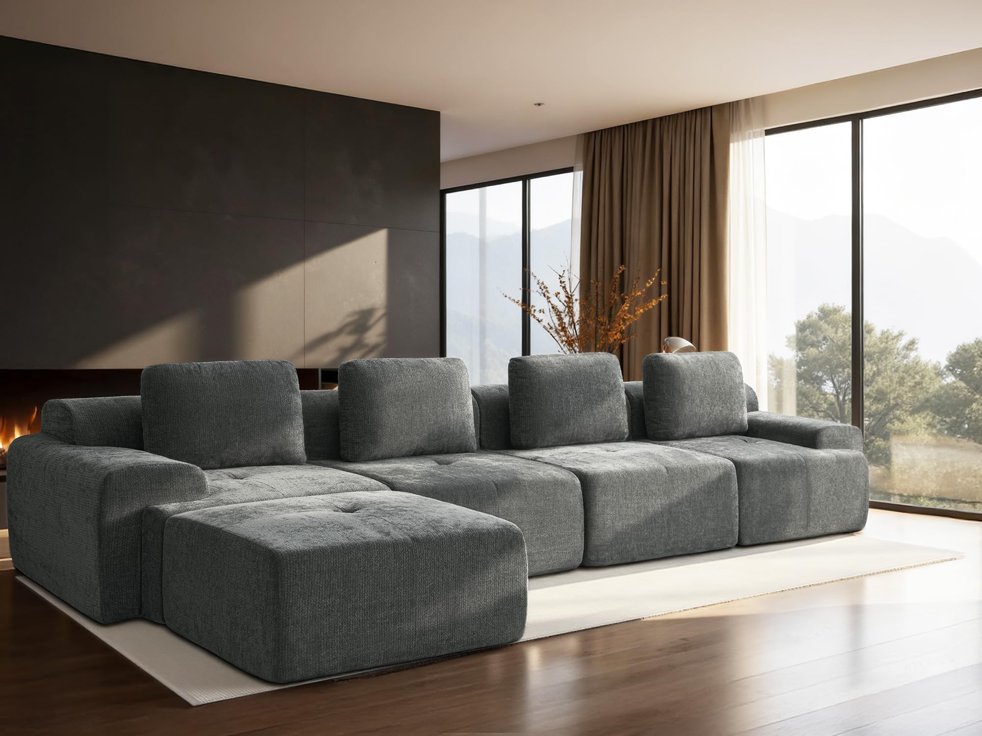 159" L-Shaped Modular Sectional Sofa, Oversized Boneless Cloud Couch for Living Room with Extra Deep Seat &amp; High Back, Tool-Free No Assembly, Soft Chenille (Dark Grey, 159 inch-L Shaped（4+1）)