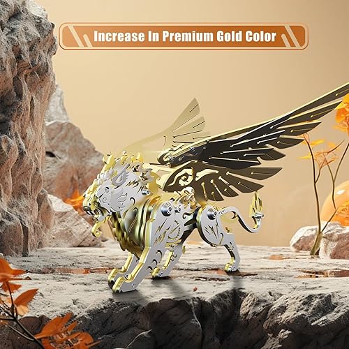 Miniatura 6 de Rompecabezas de metal 3D para adultos, kits de modelo de metal 3D, mecánico, tigre blanco dorado, rompecabezas 3D de acero inoxidable para adultos,