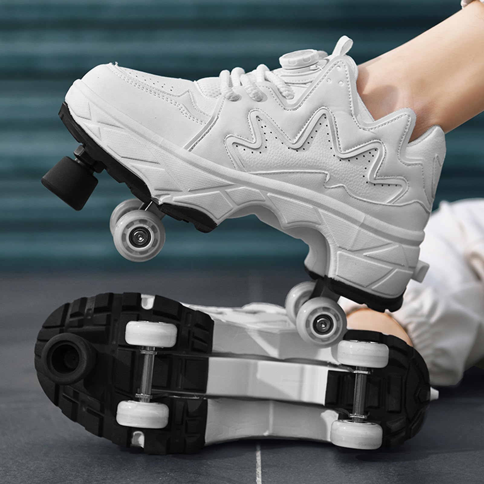 Roller Skate Shoes Jungen Mädchen Rollschuhe Schuhe mit Rollen 4-Rad Skateboardschuhe, Verstellbar Skateboard Schuhe mit Rollen für mädchen, Outdoor Sportschuhe für Kinde und Erwachsene