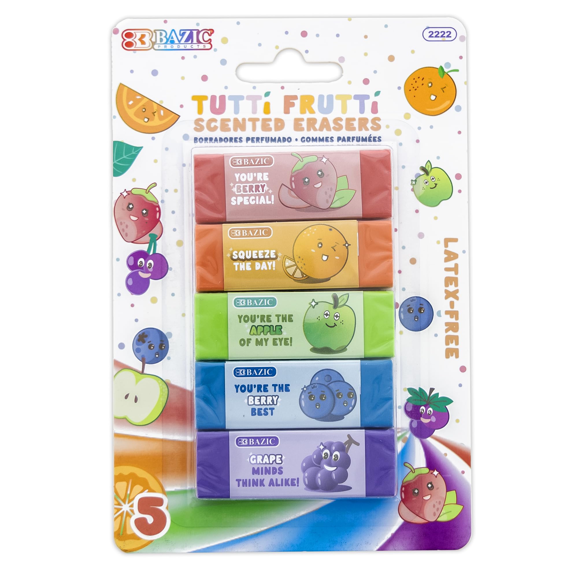 BAZIC Products Tutti Frutti Duft-Radiergummis, ungiftig, latexfrei, 24 Stück