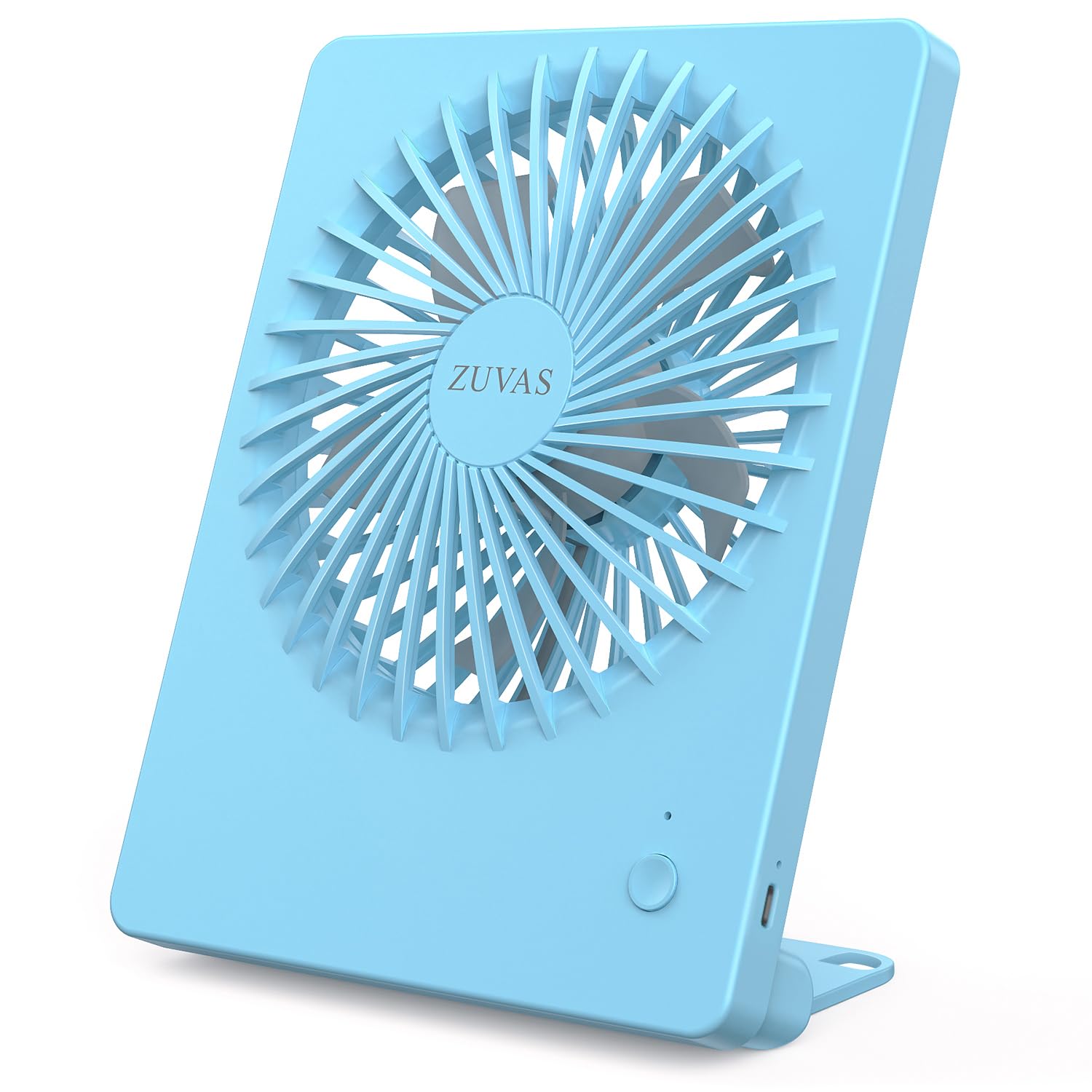 Zuvas Desk Fan Battery Operated Fan Rechargeable 180°Tilt Folding Personal Fan Ultra Quiet Small Portable 3 Speed Adjustable Strong Wind Fan For Office Bedroom Home Desktop Camping (Blue)