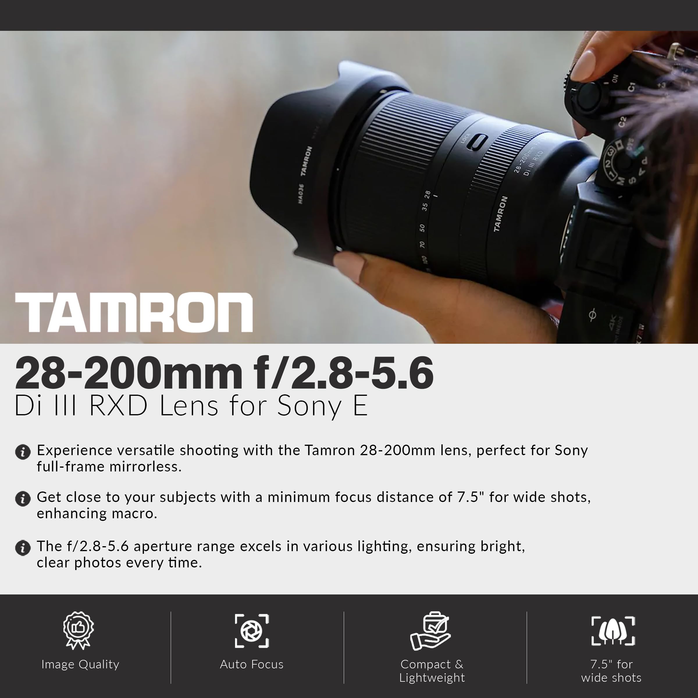 Amazon.com: Tamron 28-200mm f/2.8-5.6 Di III RXD Lens for Sony E