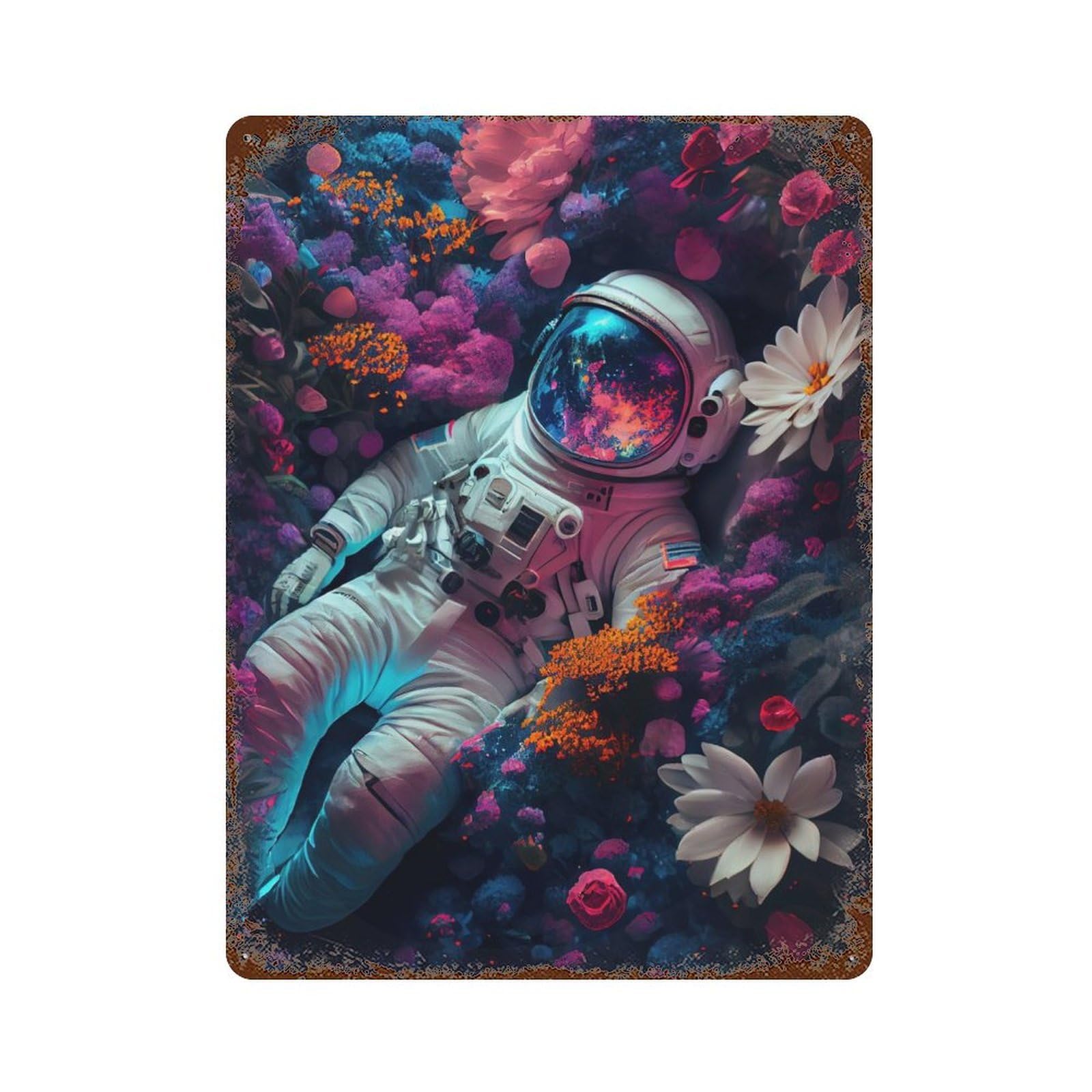 Astronaut Flower Planet Vintage Rust Metal Sign 15.7"x11.8", for Basement, Hobby Room And Garage Decor, Farmhouse Wall Decor