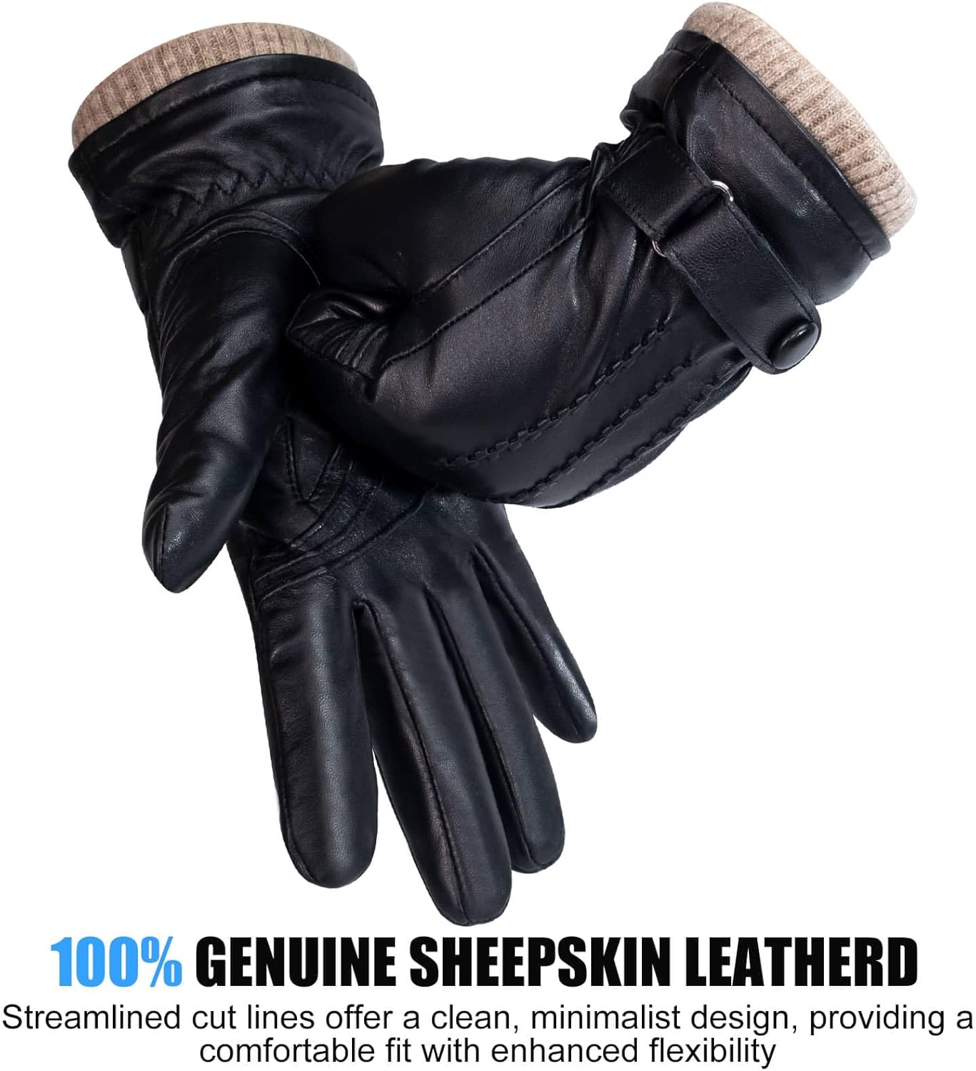 Mens Winter Gloves: Sheepskin Full Touchscreen Gloves Warm Wool Lined Leather Gloves Thermal Gifts for Dad or Husband Driving - Image 3