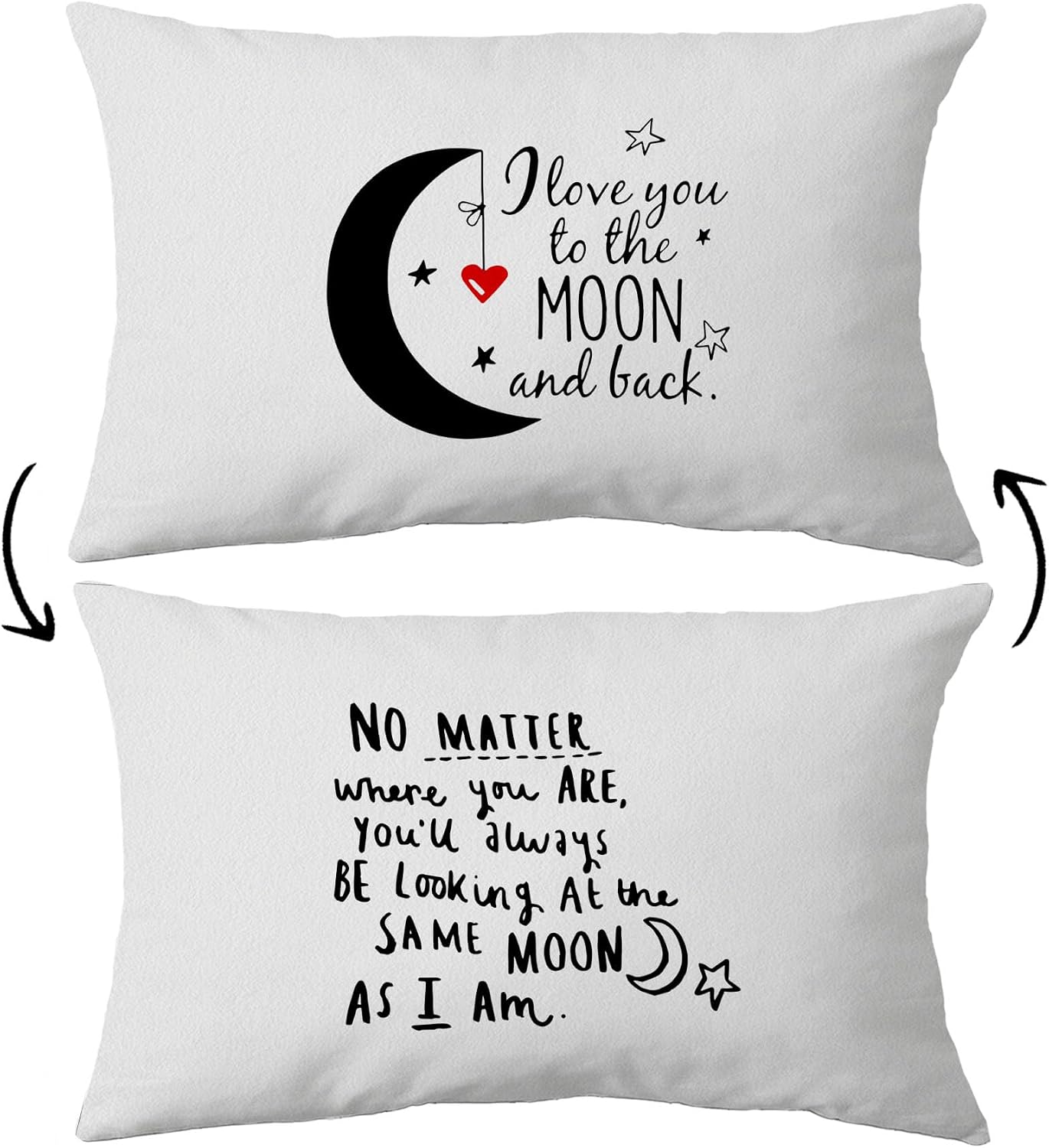 Voatok I Love You to The Moon and Back Reversible Throw Pillow Case,12 x 20 inch Home Decor Cushion Cover,Long Distance Relationship Gifts,Love Wedding Day, Going Away Couples Gifts (White)