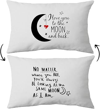Voatok I Love You to The Moon and Back Reversible Throw Pillow Case,12 x 20 inch Home Decor Cushion Cover,Long Distance Relationship Gifts,Love Wedding Day, Going Away Couples Gifts White