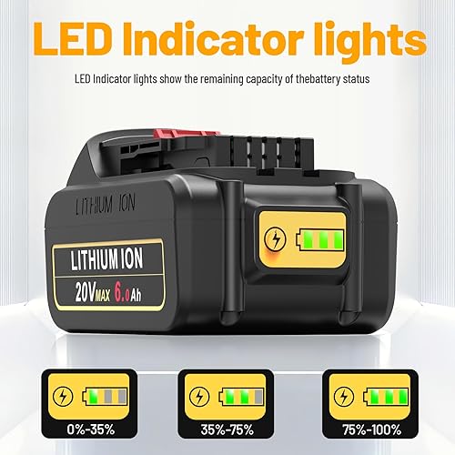 Miniatura 4 de Batería de iones de litio de 20 V de repuesto para Dewalt 20V Max 6.0Ah compatible con baterías Dewalt DCB205 DCB206 DCB207 DCB204 DCB201 DCB200 DCD