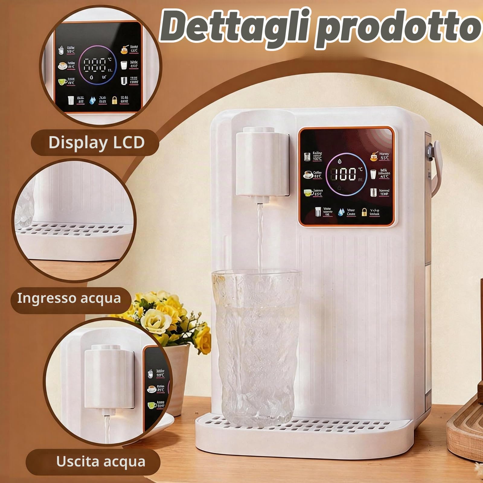 Dispenser di Acqua, Erogatore di Acqua Calda 3,5L con 2 Filtro Digitale Bollitore Elettrico Touch Screen con 6 Preselezioni di Temperatura & 8 Preselezioni di Volume