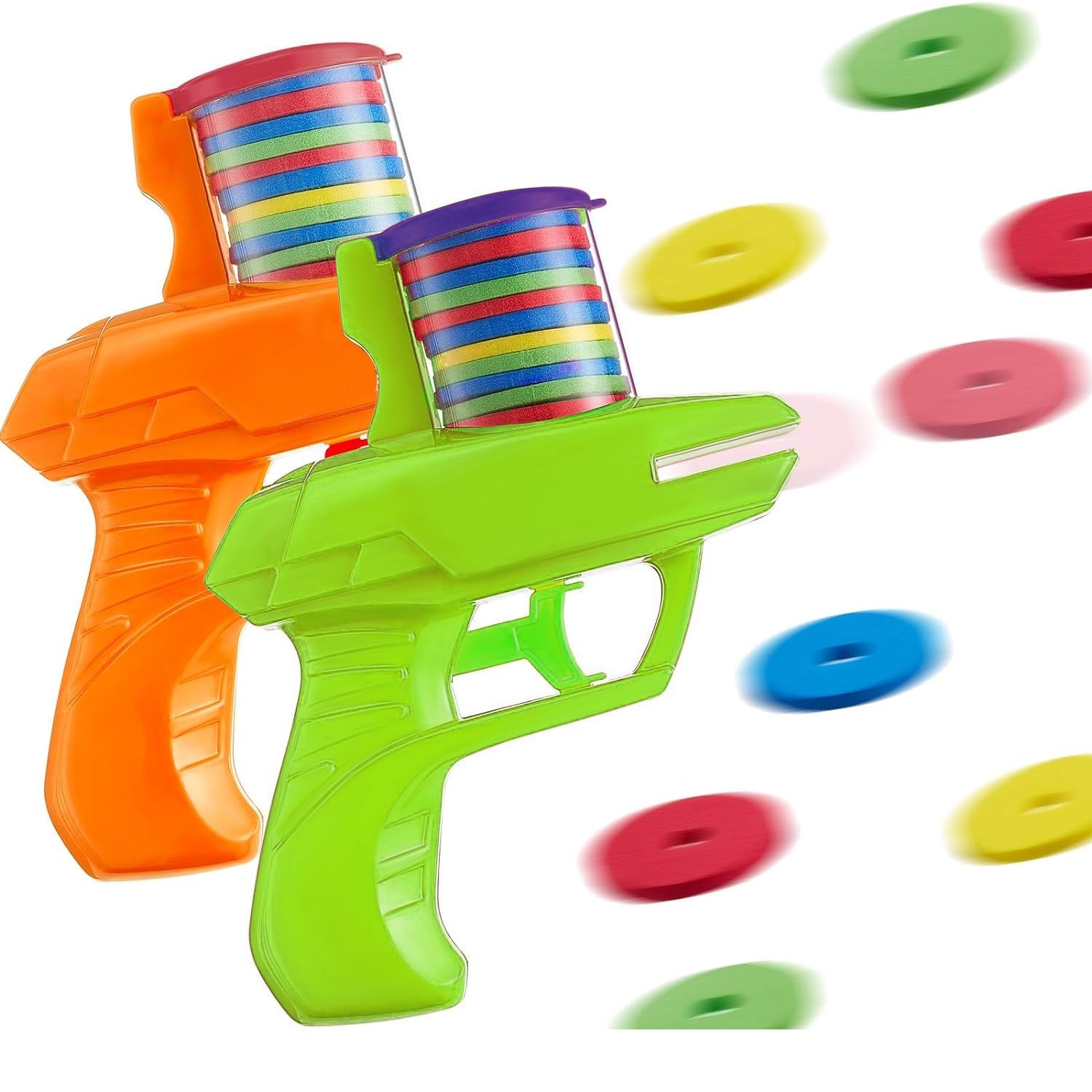 Sumind 2 Pieces Foam Disc Launcher Zip Shot Shooter Disc Shooter (Orange, Green)