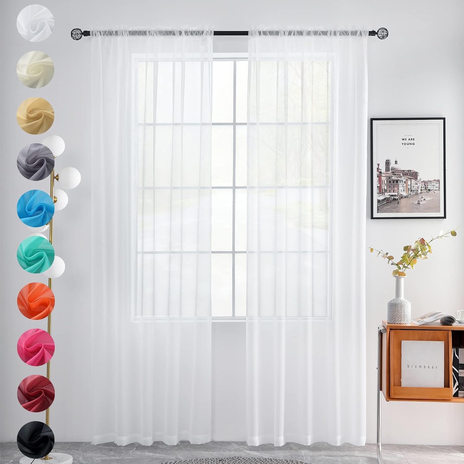 Youleyar 2 Set Sheer Transparente Gardine aus Voile Polyester