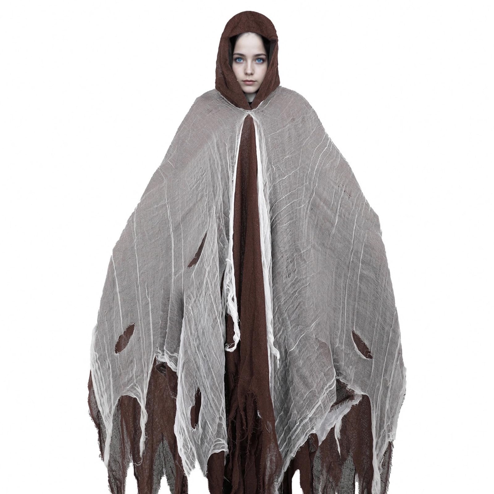 Joyincoser Hooked Cloak Medieval Renaissance Gothic Wizard Cape Death Costume Horror Scary Ghost Cosplay Halloween Gifts for Carnival Party Masquerade (Brown)