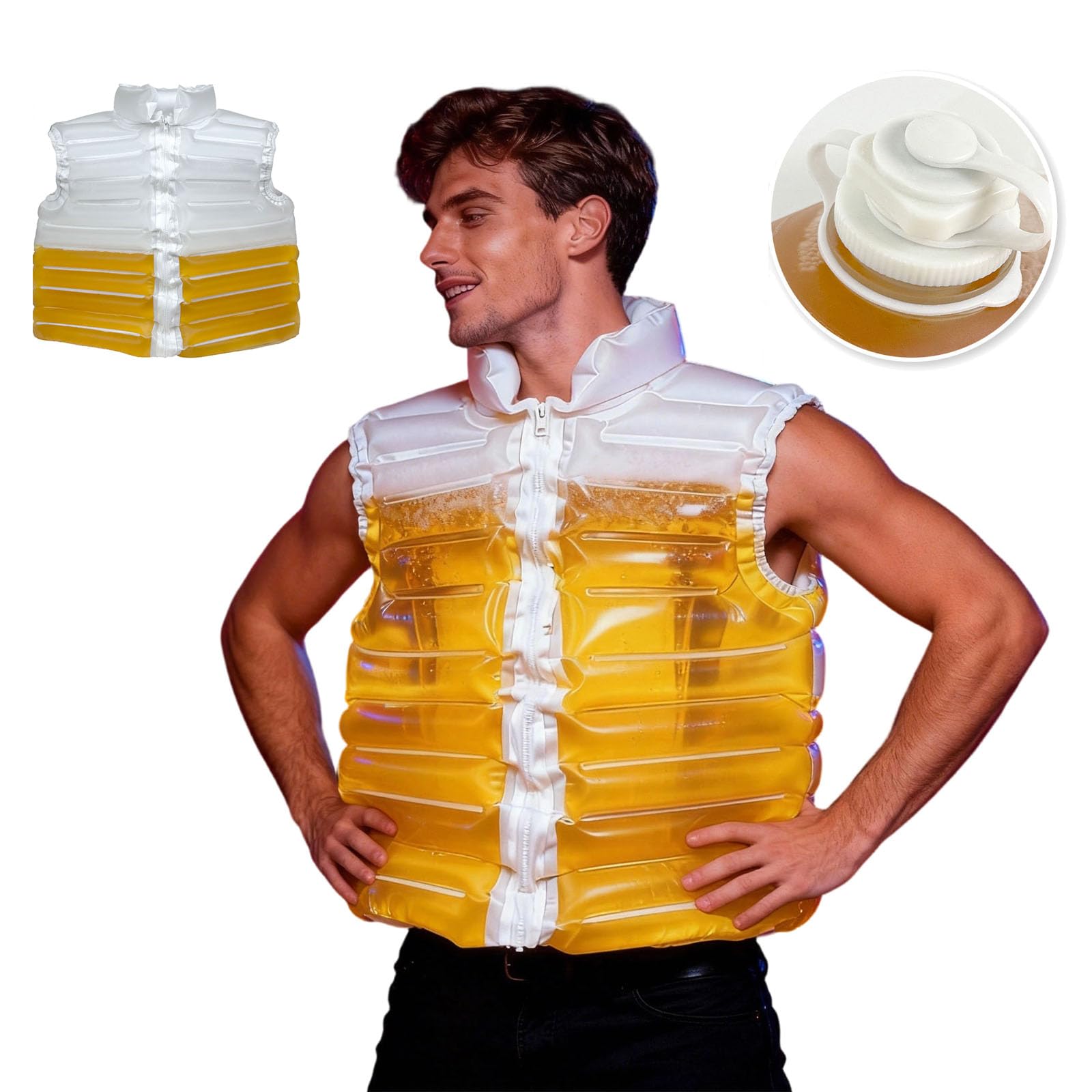 Beer Filled Jacket, Transparent Beer Drinking Jacket with Straw, Wearable Mug Jackets in Leak Proof PVC, for Parties Festivals Carnivals and Pool Events Celebrations Outdoors (White)