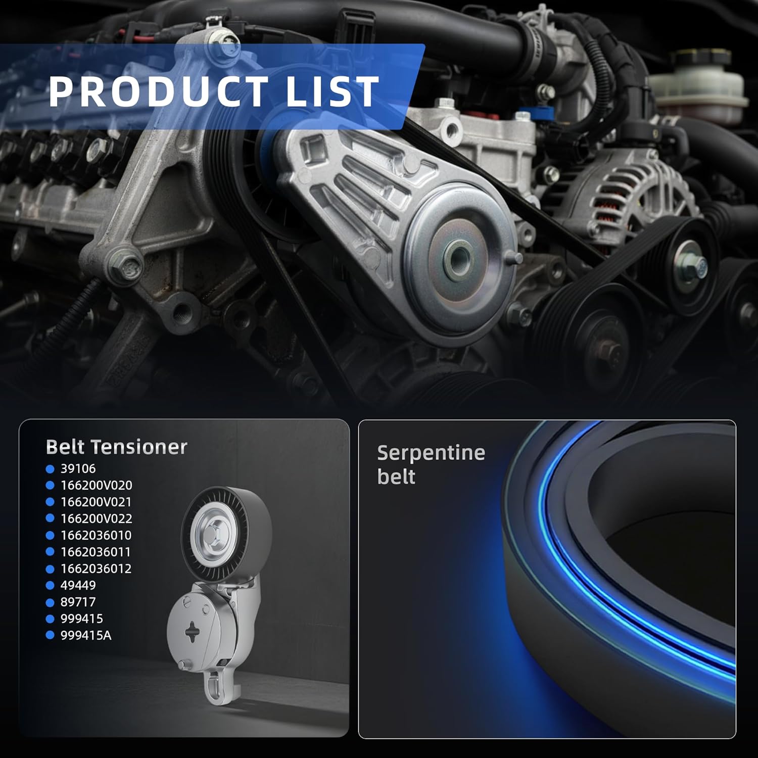 Belt Tensioner Serpentine Belt Kit for Toyota Highlander2009-2018, for Venza 2009-2015, for Sienna 2011-2013, 2.7L L4 DOHC, 39106, 166200V020