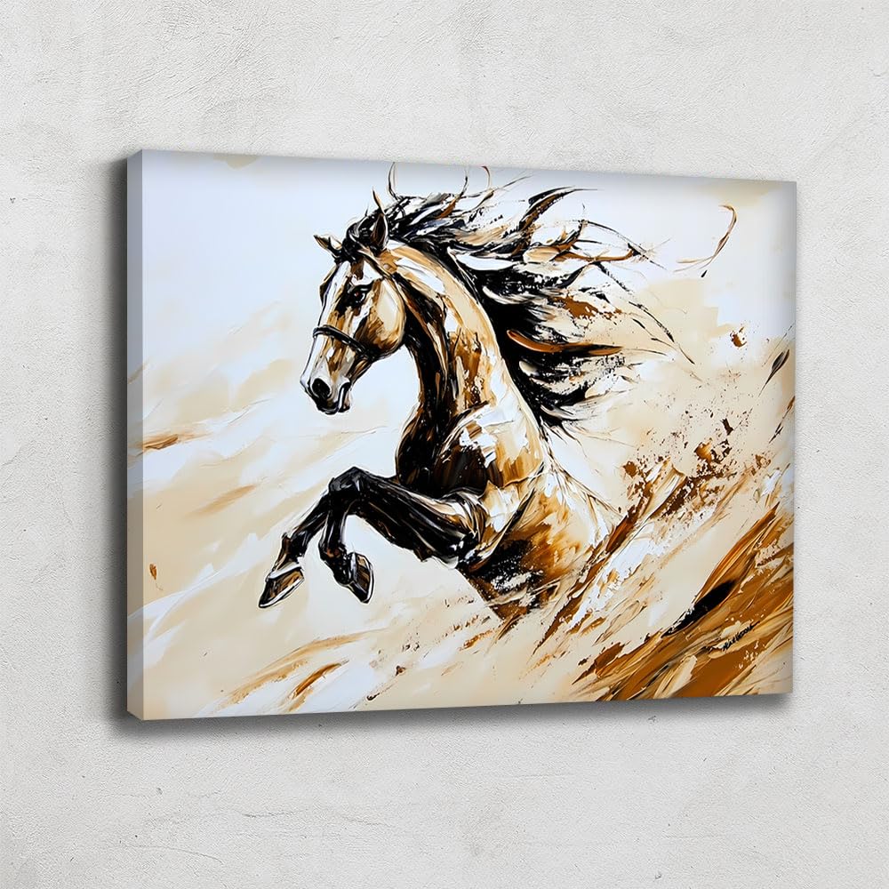 Quadro a forma di cavallo astratto – Poster decorativo da parete con animali – Stampa su tela tono beige – Quadro da parete decorativo per soggiorno, grande formato (40 x 30 cm)