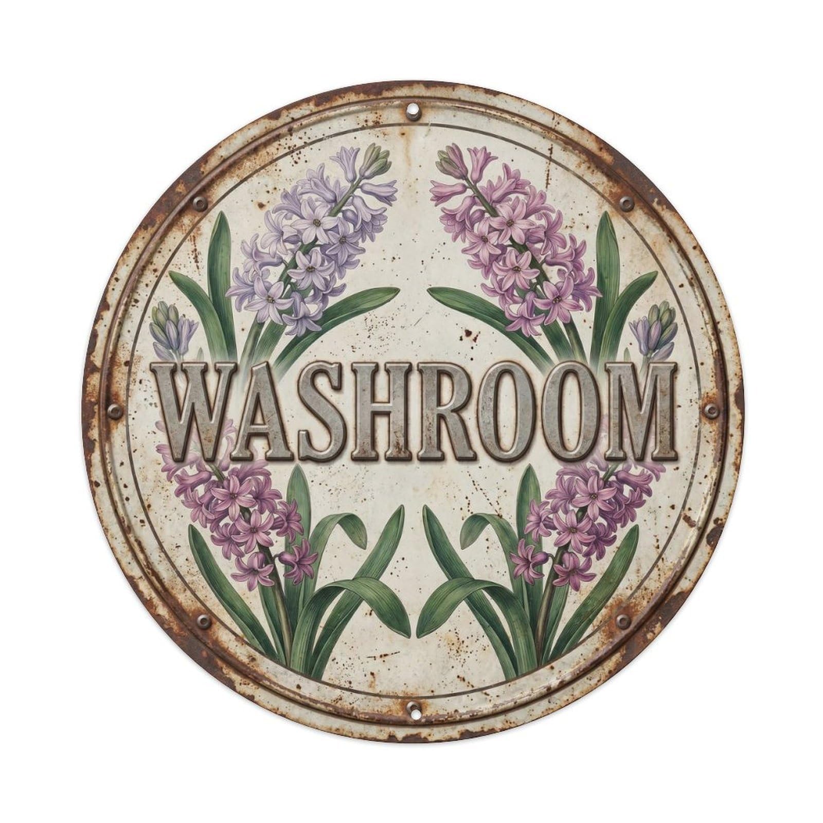 Botanical Floral Room Label Washroom Hyacinth Metal Tin Sign