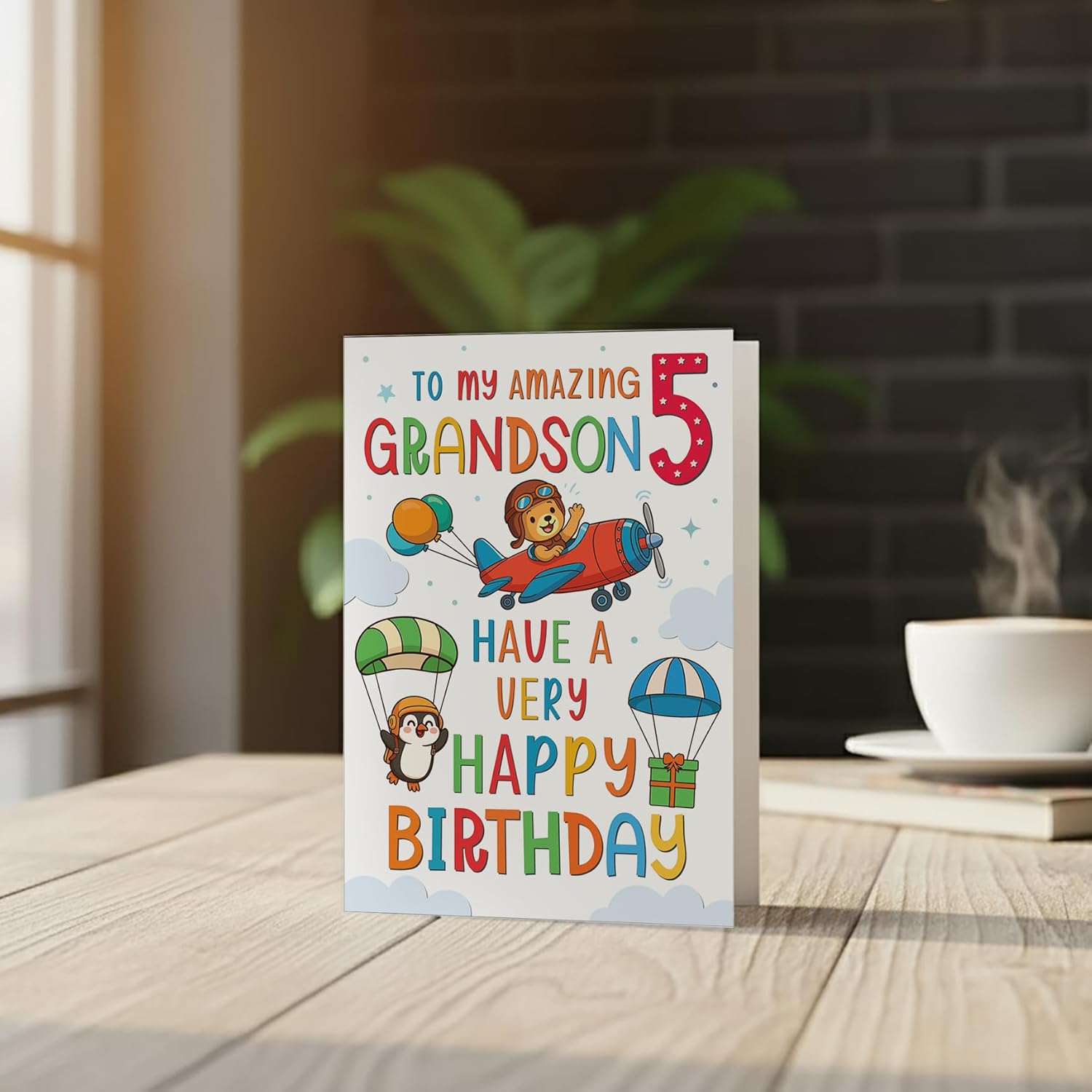 Cards Grandson 5th Birthday Card – Playful Parachute Animal Design – A5 size Premium Greeting Card UK - Image 7
